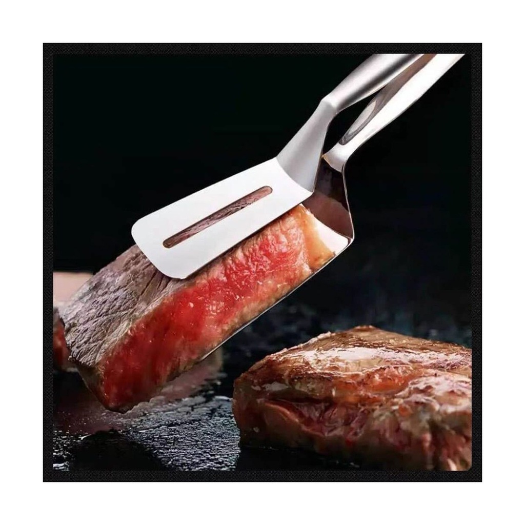 Stainless Steel Steak Spatula Tongs - Grilling & Cooking Tongs for Meat, Fish, Burgers, and More