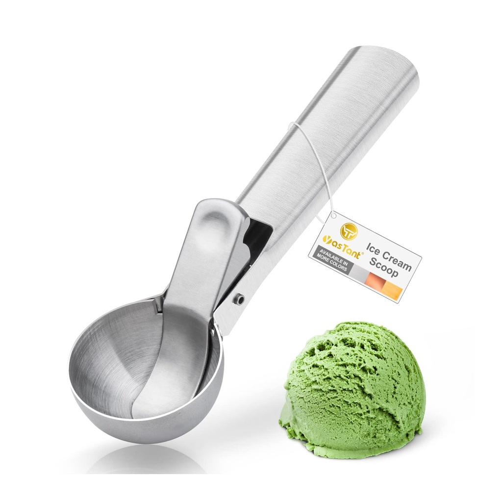 Premium Stainless Steel Ice Cream Scoop with Trigger - Heavy Duty Metal Ice Cream Server for Gelato, Ice Cream, and Frozen Yogurt