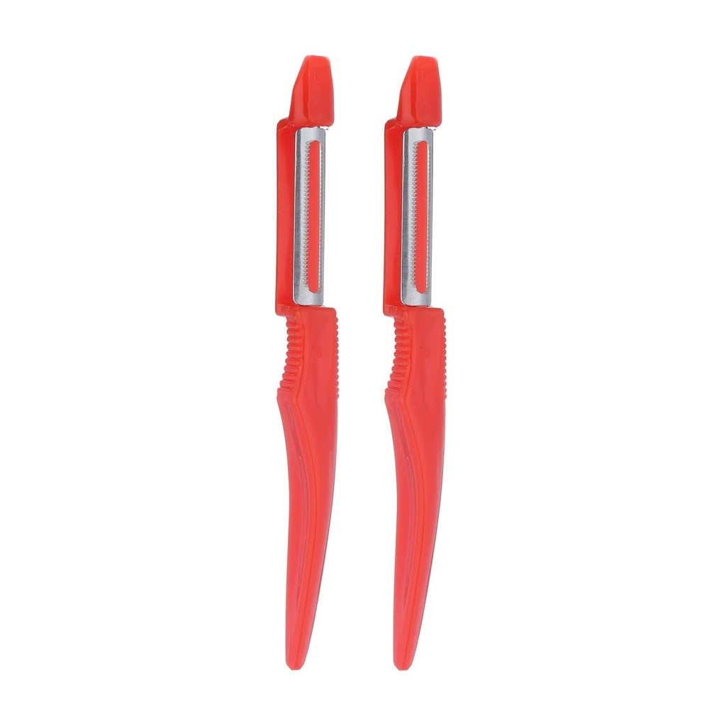 مقشرة خضار بلاستيك أحمر، ٢ قطعة - أدوات مطبخ بمقابض مريحة