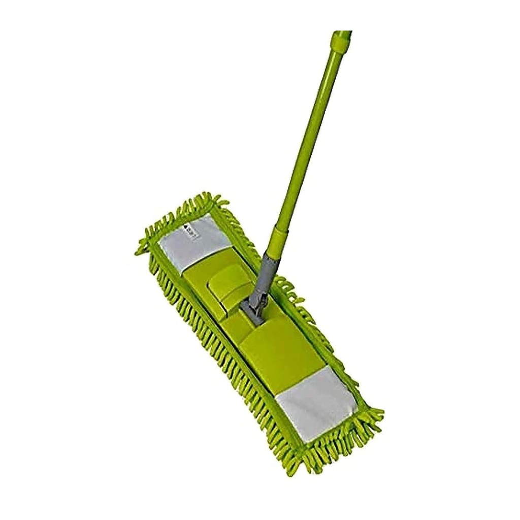 ممسحة أرضيات مايكروفايبر لون لايم أخضر بمقبض قابل للتمديد لسهولة التنظيف