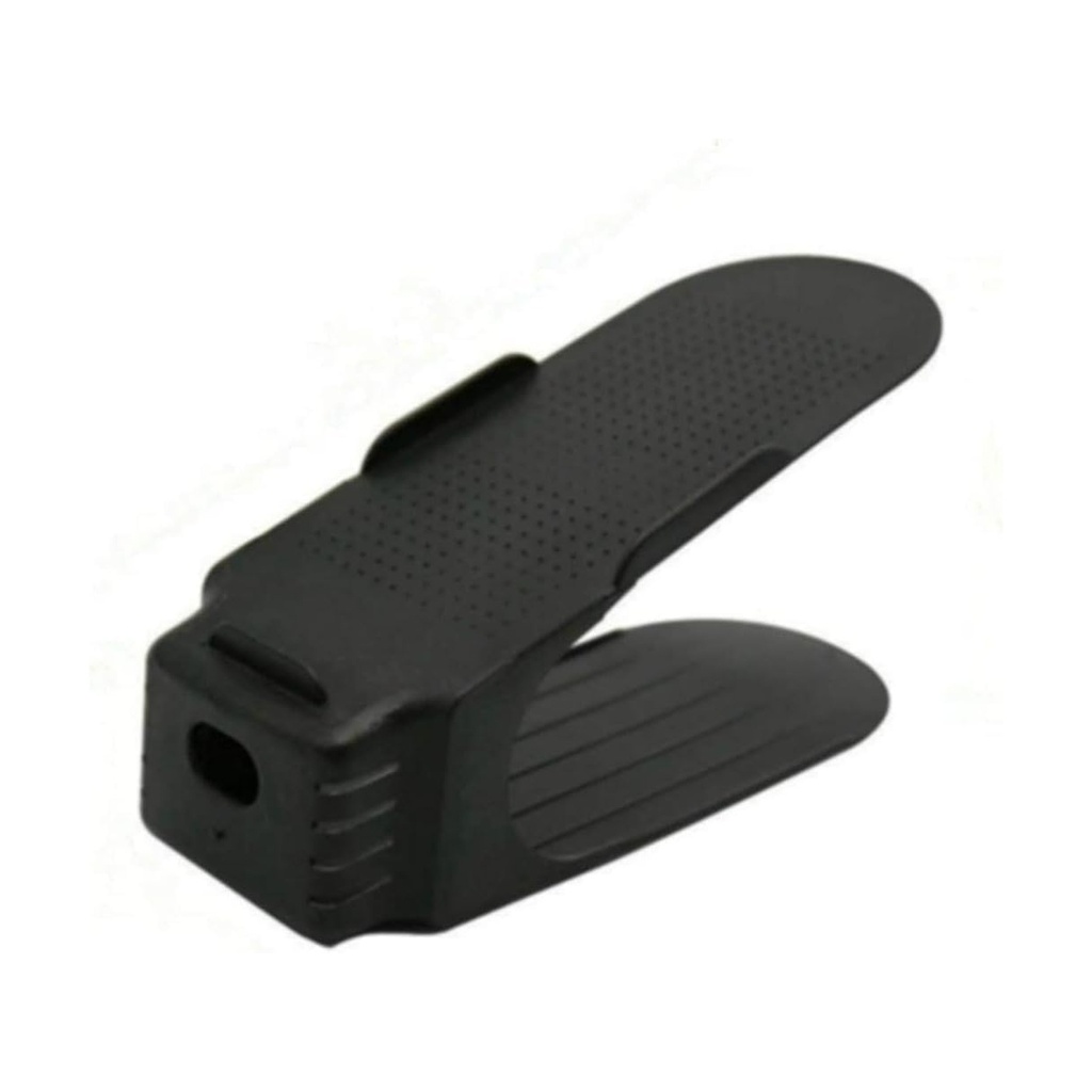 رف منظّم أحذية بلاستيك أسود تحت الرف - تخزين مزدوج الطبقات موفر للمساحة للخزائن ومداخل المنازل