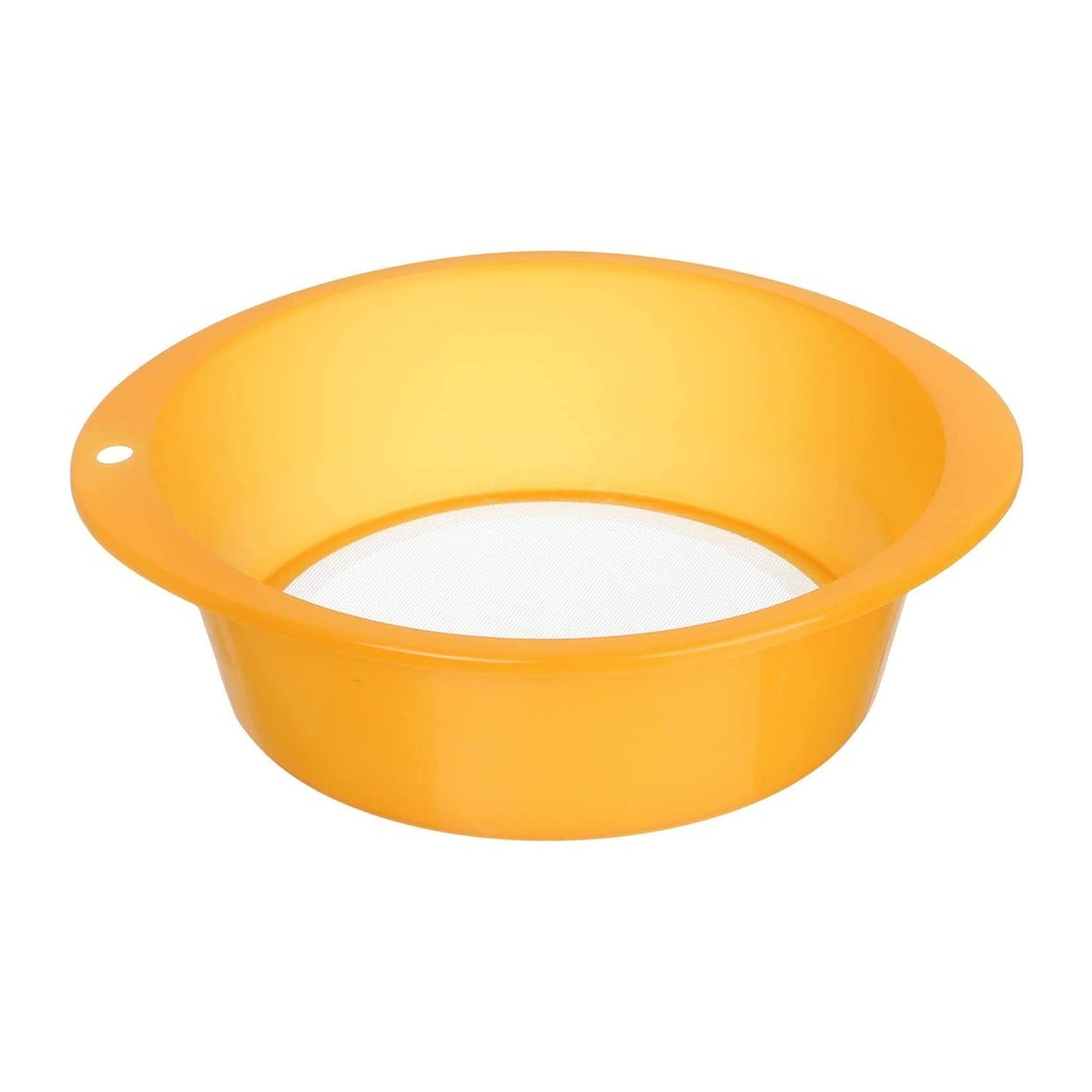 Plastic Flour Sifter with Fine Mesh Sieve - 23cm Diameter - Amber Yellow