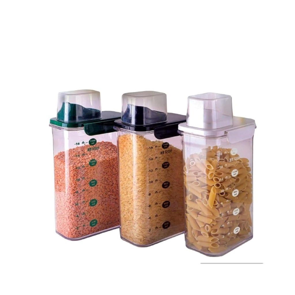 طقم أواني حفظ الطعام محكم الغلق - ٣ قطع  لتنظيم مخزن المطبخ للحبوب، الأرز، المكرونة، وأكثر