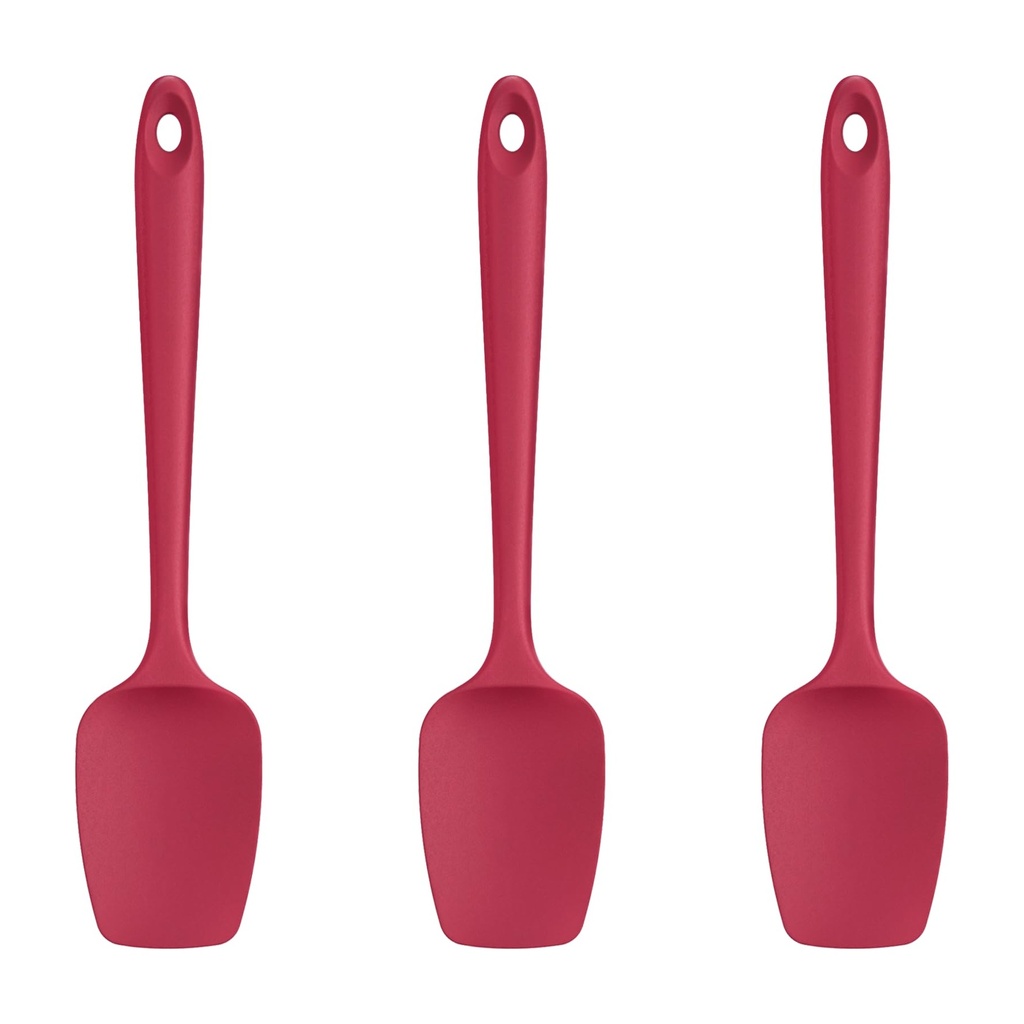 Red Silicone Spatula Set of 3 - Heat Resistant Cooking Utensils for Baking, Mixing, and Serving