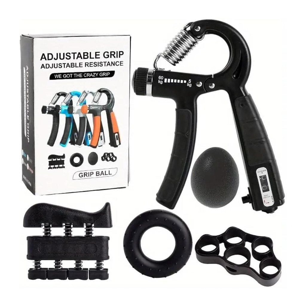 طقم تقوية قبضة اليد ٦ قطع قابل للتعديل: مقاومة من ٥ لـ٦٠ كجم، يشمل كرة قبضة وأدوات تقوية الأصابع