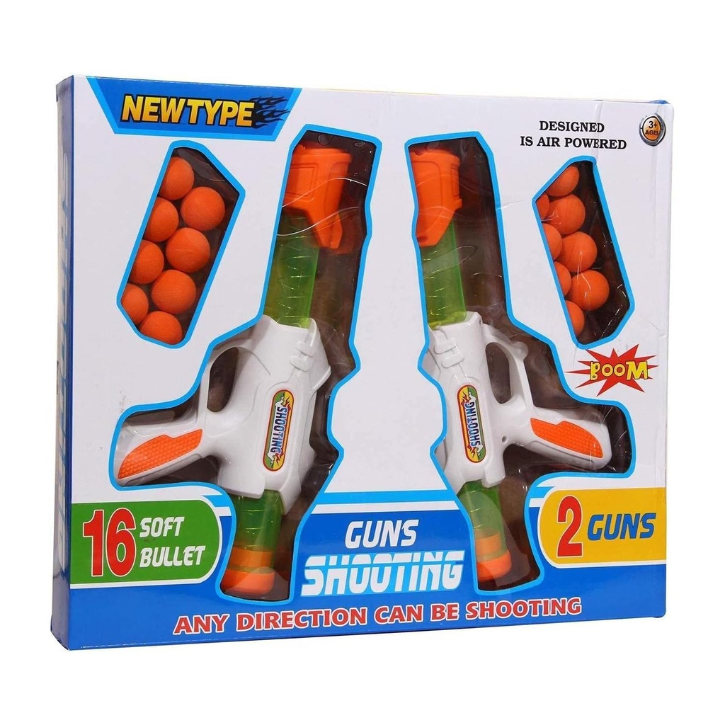 مسدسين رغوة يعملان بالهواء المضغوط + 16 طلقة رغوة ناعمة