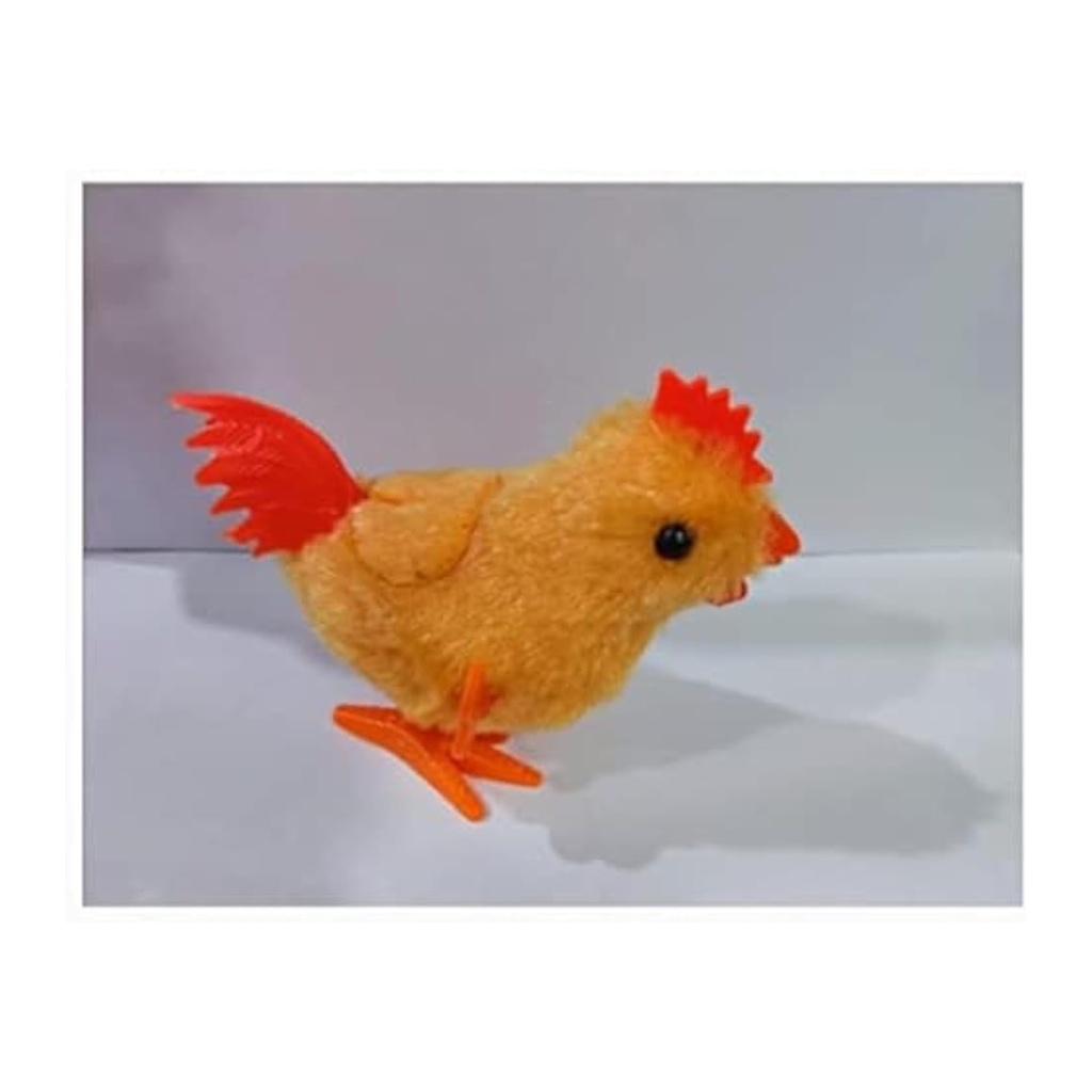 دجاجة صفرا كتكوت ريشة ناعمة صفرا مع منقار و ذيل برتقالي، لعبة يدوية تعمل بنابض لمرح الصغار