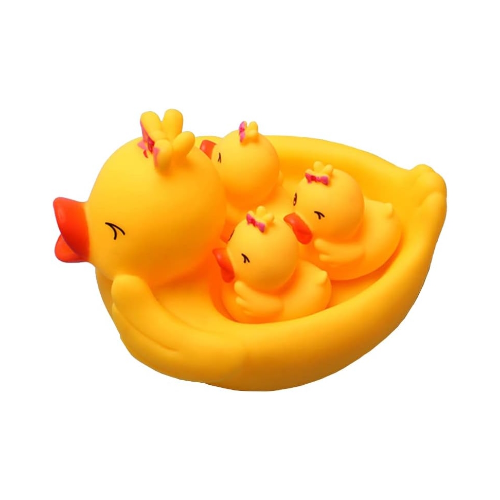 Adorable Mama Duck Bath Toy Set with Three Baby Ducks - Fun Squeaky Bathtime Toys for Kids