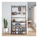 Modern 4-Tier Shoe Rack with 8-Hook Coat and Hat Organizer for Entryway and Hallway