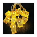 Gold Metal Lantern String Lights - 10 LED Warm White Festive Decor Lights for Home, Party, Ramadan