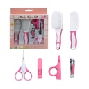 Newborn Baby Grooming Kit: 7-Piece Pink Manicure & Hair Care Set with Scissors, Brush, Comb & Nail Clippers