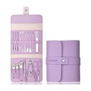 Lavender Purple 15-Piece Professional Manicure and Pedicure Set with Luxury Leather Travel Case