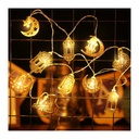 Ramadan & Eid Mubarak LED String Lights - 10 Gold Metal Lanterns & Moons - Festive Decor