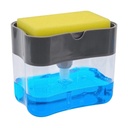 Kitchen Sink Soap Dispenser with Sponge Holder – One-Handed Operation, Gray and Clear