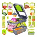 Multi-Functional Vegetable Slicer Dicer Chopper with 11 Interchangeable Blades, Food Container, and Cleaning Basket