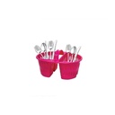 Pink Plastic Cutlery Holder and Drainer with Handle – Kitchen Utensil Organizer for Spoons, Forks, Knives