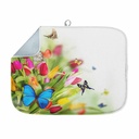 Spring Tulips and Butterflies Dish Drying Mat - Absorbent Microfiber Kitchen Counter Mat with Hanging Loop - Heat-Resistant & Reversible