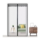 Magnetic Mesh Door Screen with Lace Trim - Self-Closing Insect Screen for Patio, Balcony, and French Doors - 90 x 210cm Black