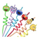 Sesame Street Reusable Straws - 6 Pack of Colorful Spiral Straws with Fun Character Tops for Kids' Parties & Everyday Use