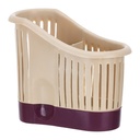 Beige and Purple Plastic Utensil Holder with Drainage Slits for Kitchen Organization
