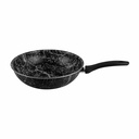 30cm Black Marble Effect Wok Pan with Ergonomic Handle - Stylish Kitchen Cookware
