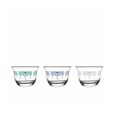 Elegant Glass Coffee Cups Set of 3 with Decorative Design - Teal, Blue, Gray