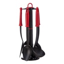 6-Piece Nylon Kitchen Utensil Set with Rotating Stand - Red and Black Cooking Utensils for Non-Stick Cookware