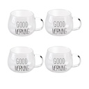 Set of 4 Clear Glass Mugs with "Good Morning" Text - Modern Design for Coffee, Tea & Hot Beverages