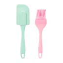 Mint Green Silicone Spatula and Pink Silicone Pastry Brush Set - Perfect Baking Tools for Kitchen