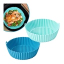 2-Pack Reusable Silicone Air Fryer Liners - 8.5 Inch Non-Stick Pots for 3.6-6.8QT Air Fryers, Easy Cleanup, Teal & Blue